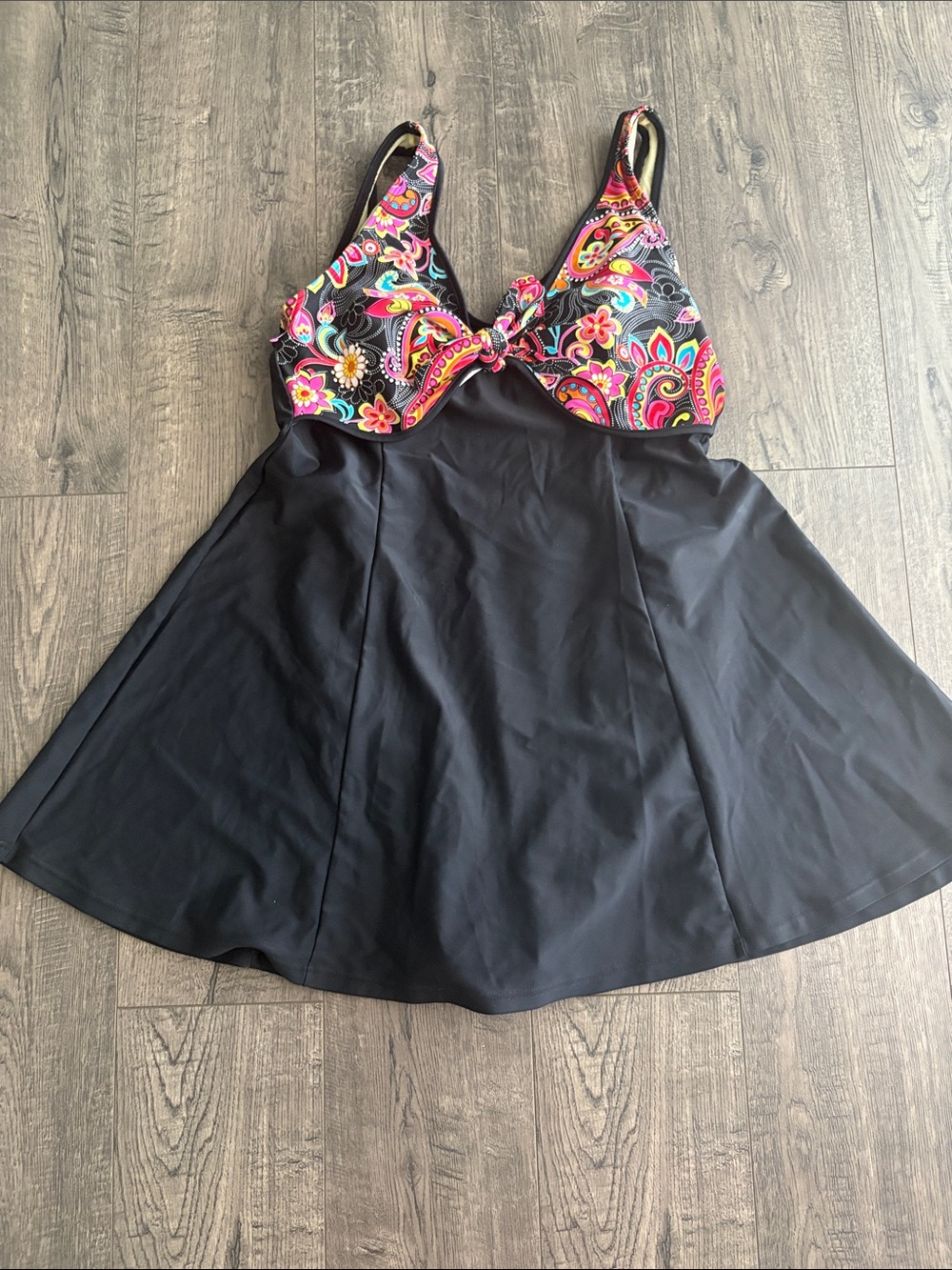 Black Swimdress with Floral Multicolor Top